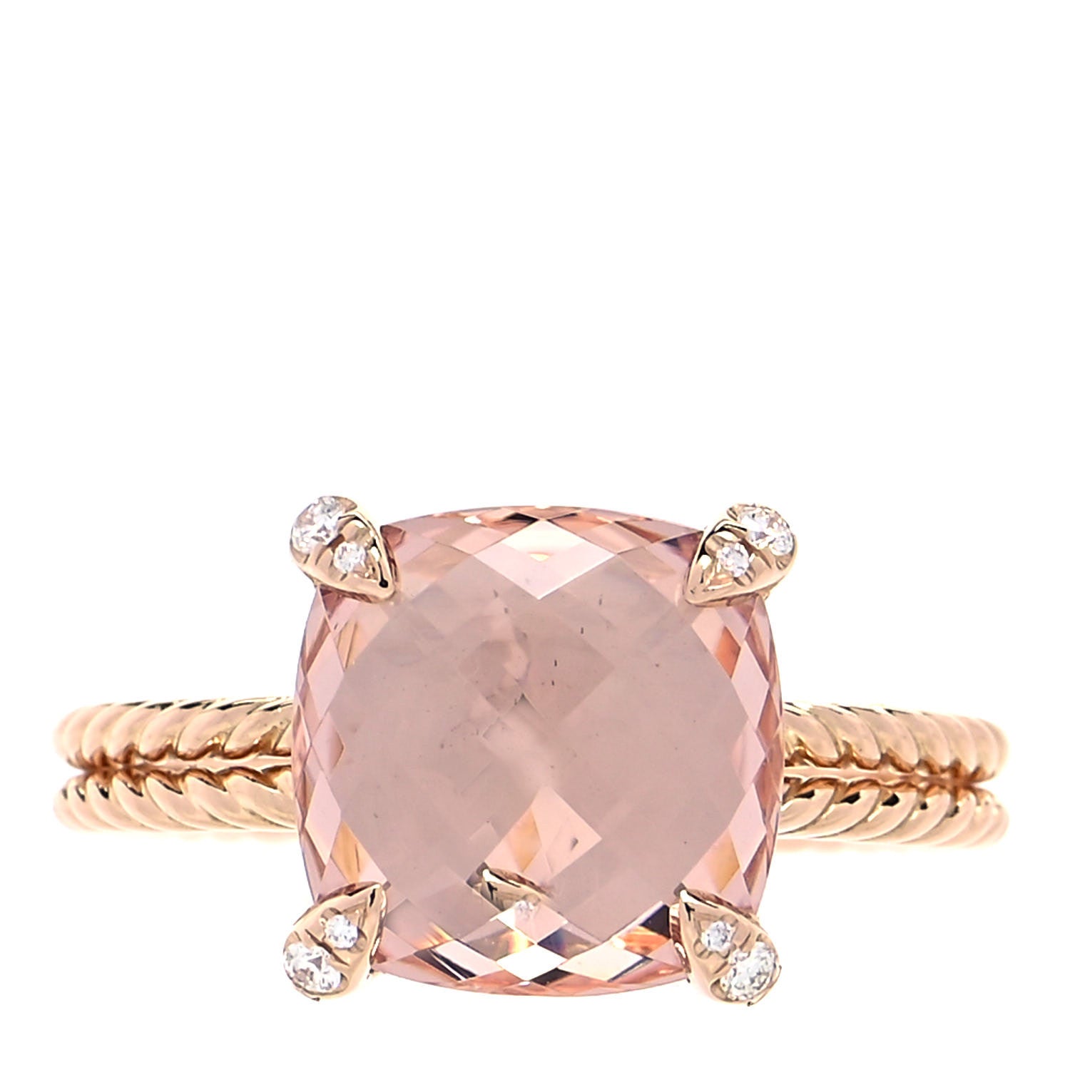 David Yurman 18K Rose Gold Diamond Morganite 11mm Chatelaine Ring 57 8 1 of 5