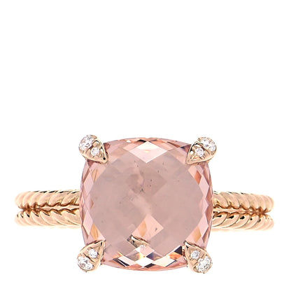 David Yurman 18K Rose Gold Diamond Morganite 11mm Chatelaine Ring 57 8 1 of 5