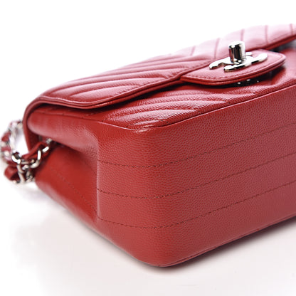 Chanel Caviar Chevron Quilted Mini Square Flap Dark Red 8 of 10