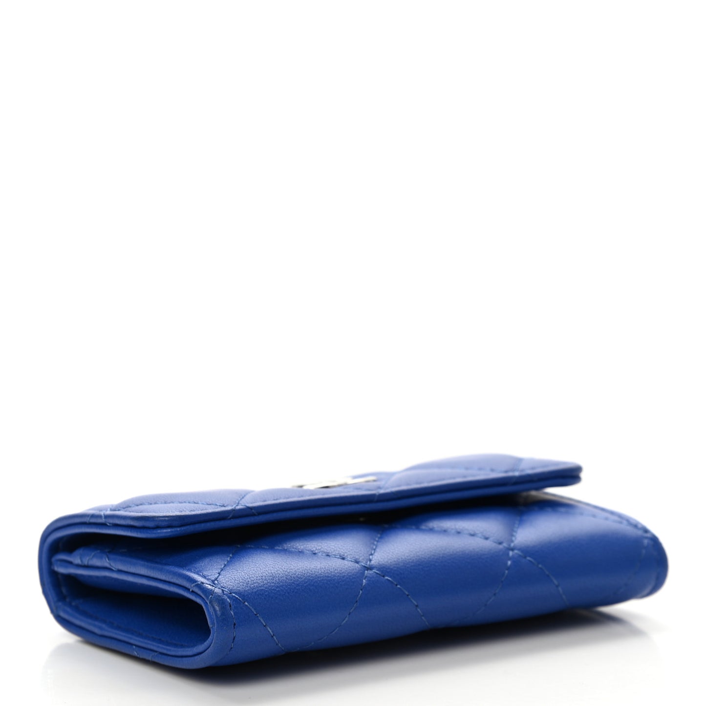 Lambskin Quilted Flap Card Holder Blue