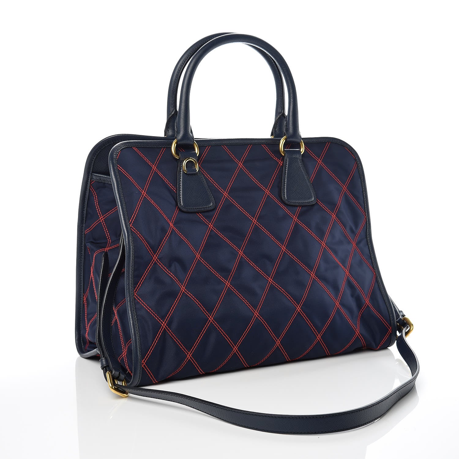 Prada Saffiano Tessuto Nylon Impunturato Quilted Shopper Baltico Fuoco 3 of 10