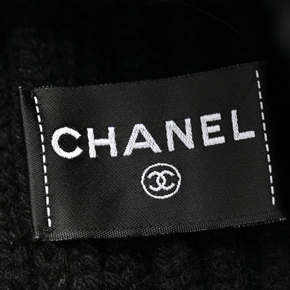 Chanel Cashmere Beaded Sequin Logo Beanie Hat Black 5 of 6