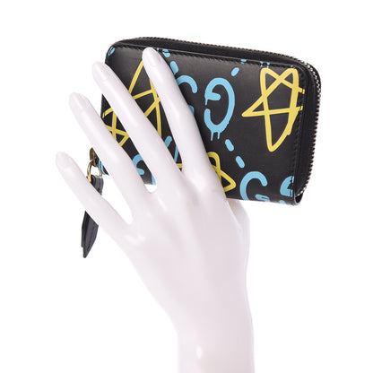 Gucci Calfskin GucciGhost Zip Around Card Case Black New Acquamarine 2 of 7