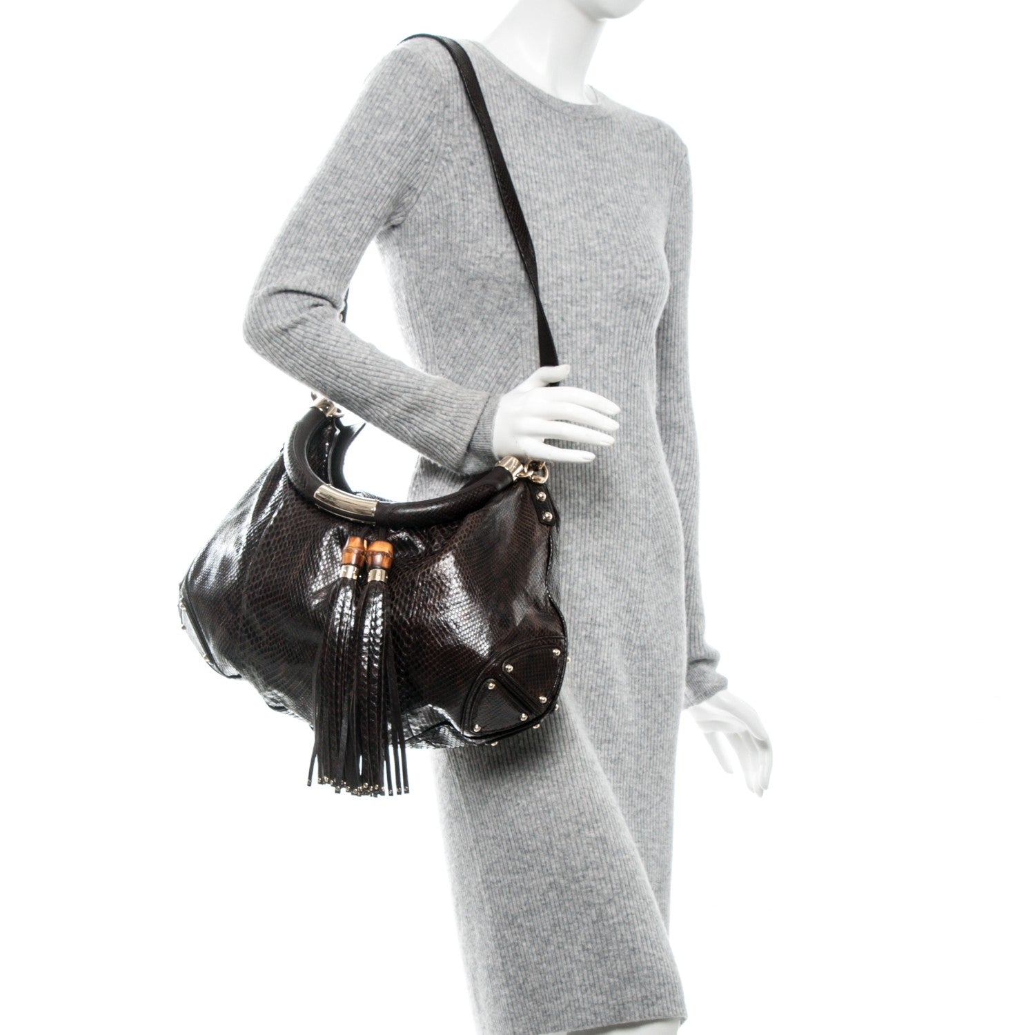 Gucci Python Large Indy Top Handle Hobo Brown 2 of 7