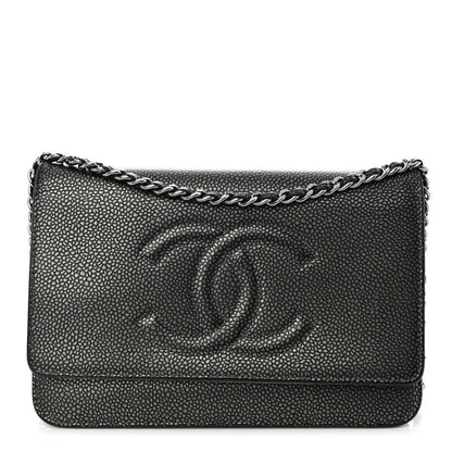 Chanel Metallic Caviar Timeless CC Wallet On Chain WOC Grey 1 of 13