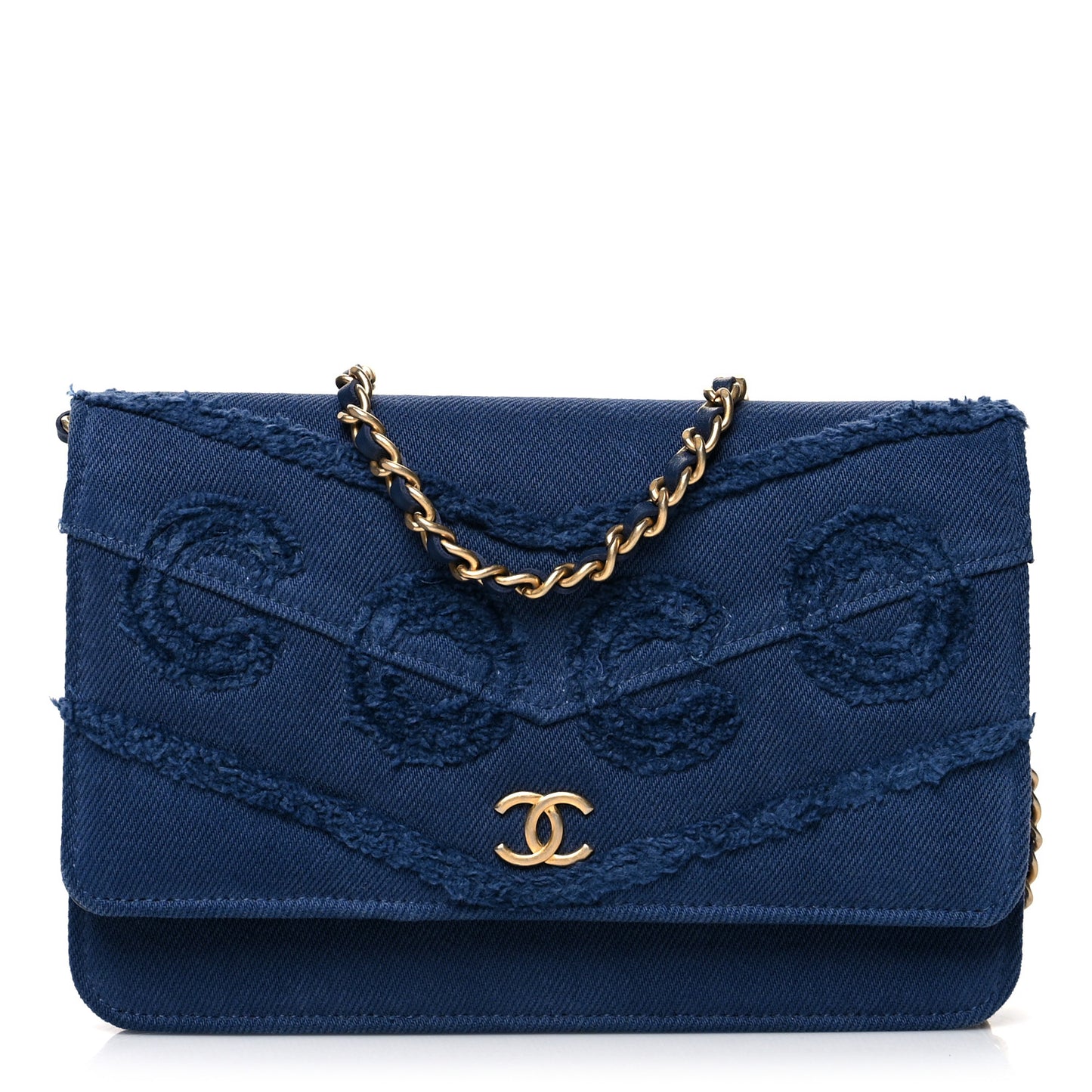Denim Quilted Coco Wallet On Chain WOC Blue