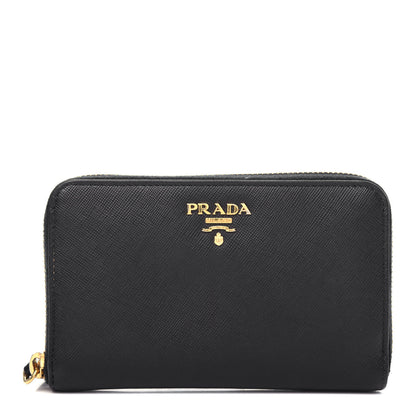 Prada Saffiano Metal Zip Around Wallet Black 1 of 8