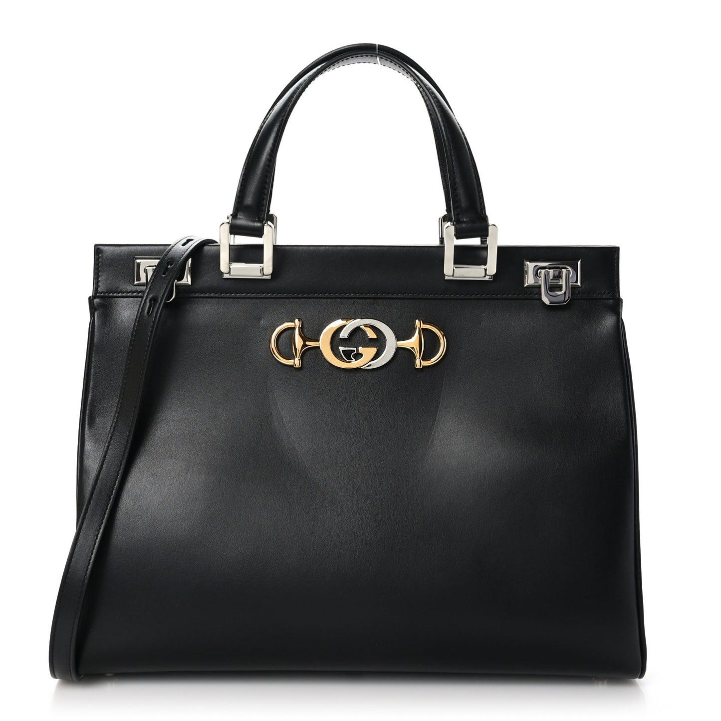 Smooth Calfskin Medium Zumi Top Handle Bag Black