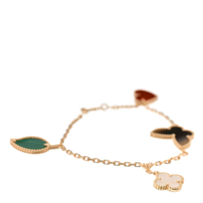 Van Cleef & Arpels 18K Yellow Gold Mother of Pearl Malachite Carnelian Tiger Eye 4 Motifs Lucky Alhambra Bracelet 1 of 7