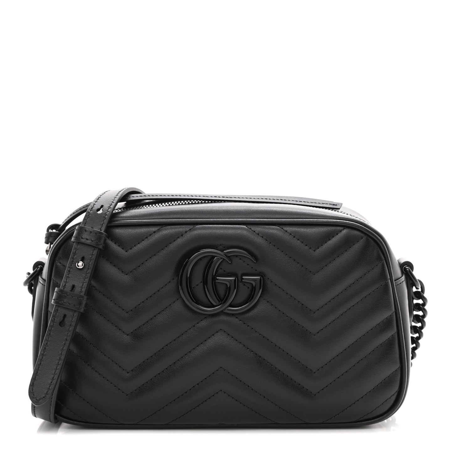 Calfskin Matelasse Monochrome Small GG Marmont Chain Shoulder Bag Black