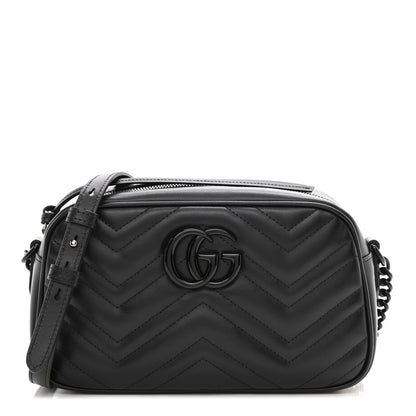 Gucci Calfskin Matelasse Monochrome Small GG Marmont Chain Shoulder Bag Black 2 of 14