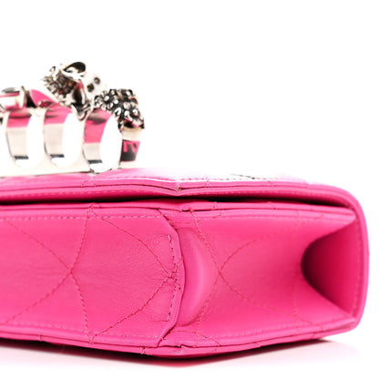 Alexander McQueen Nappa Quilted Graffiti Skull Knuckle Crossbody Bobby Pink Black 10 of 11