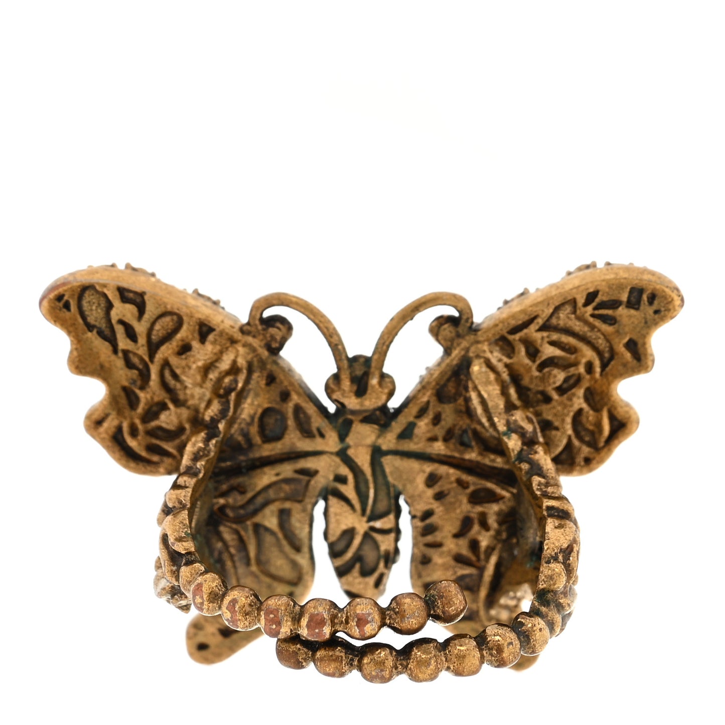Metal Crystal Butterfly Studded Ring 57/8 Aged Gold Multicolor