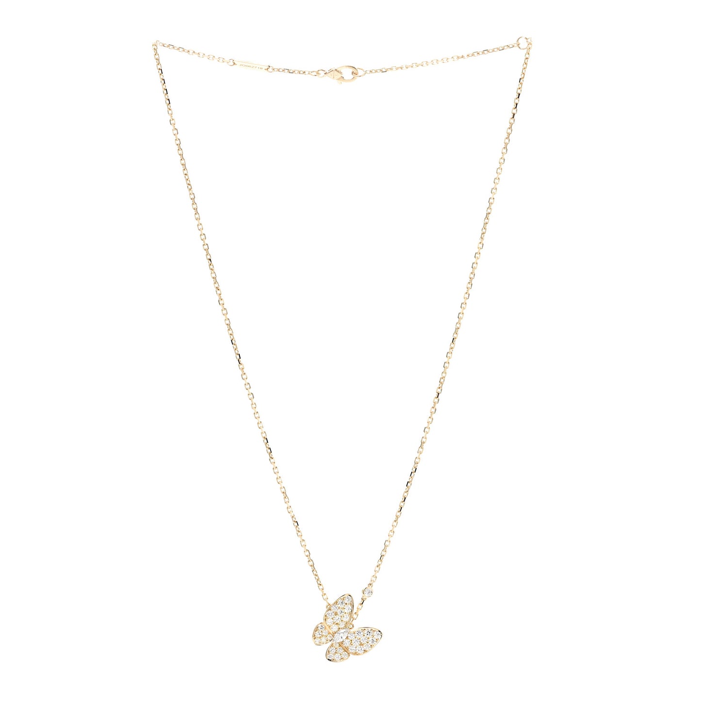 18K Yellow Gold Diamond Two Butterfly Pendant Necklace