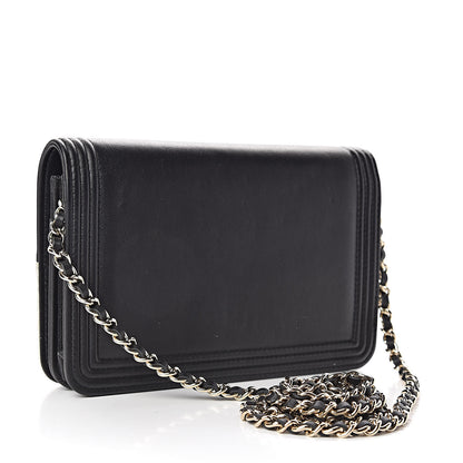 Chanel Metallic Goatskin Lambskin Boy Wallet on Chain WOC Black Gold 3 of 13