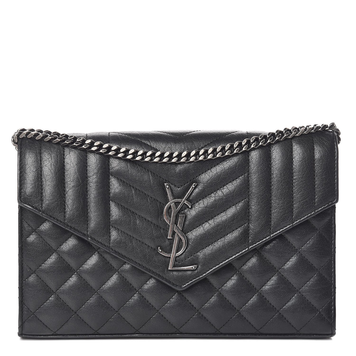 Saint Laurent Sheepskin Tri-Quilt Monogram Envelope Chain Wallet Black 1 of 10