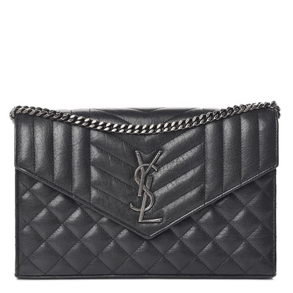 Saint Laurent Sheepskin Tri-Quilt Monogram Envelope Chain Wallet Black 1 of 10