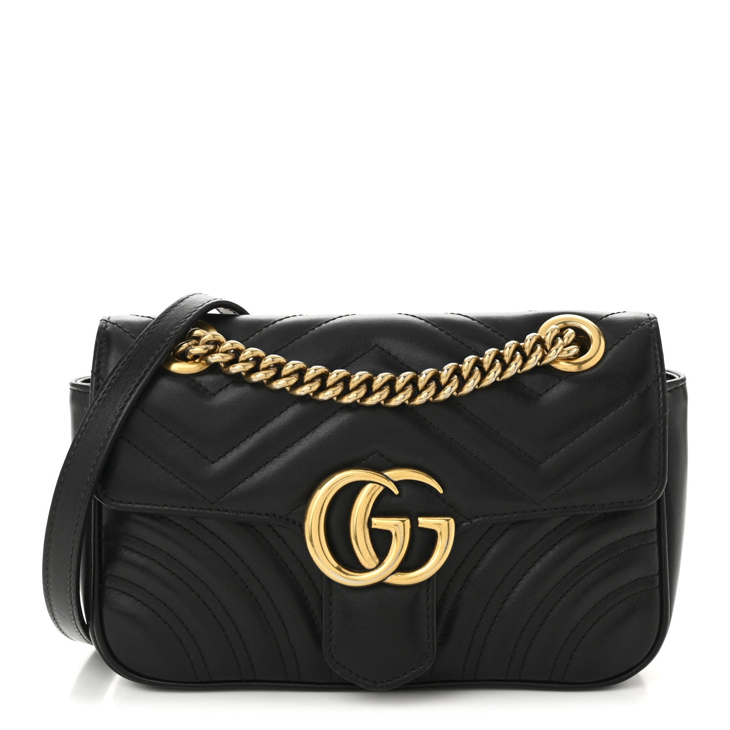 Gucci Calfskin Matelasse Small GG Marmont Shoulder Bag Black 1 of 11