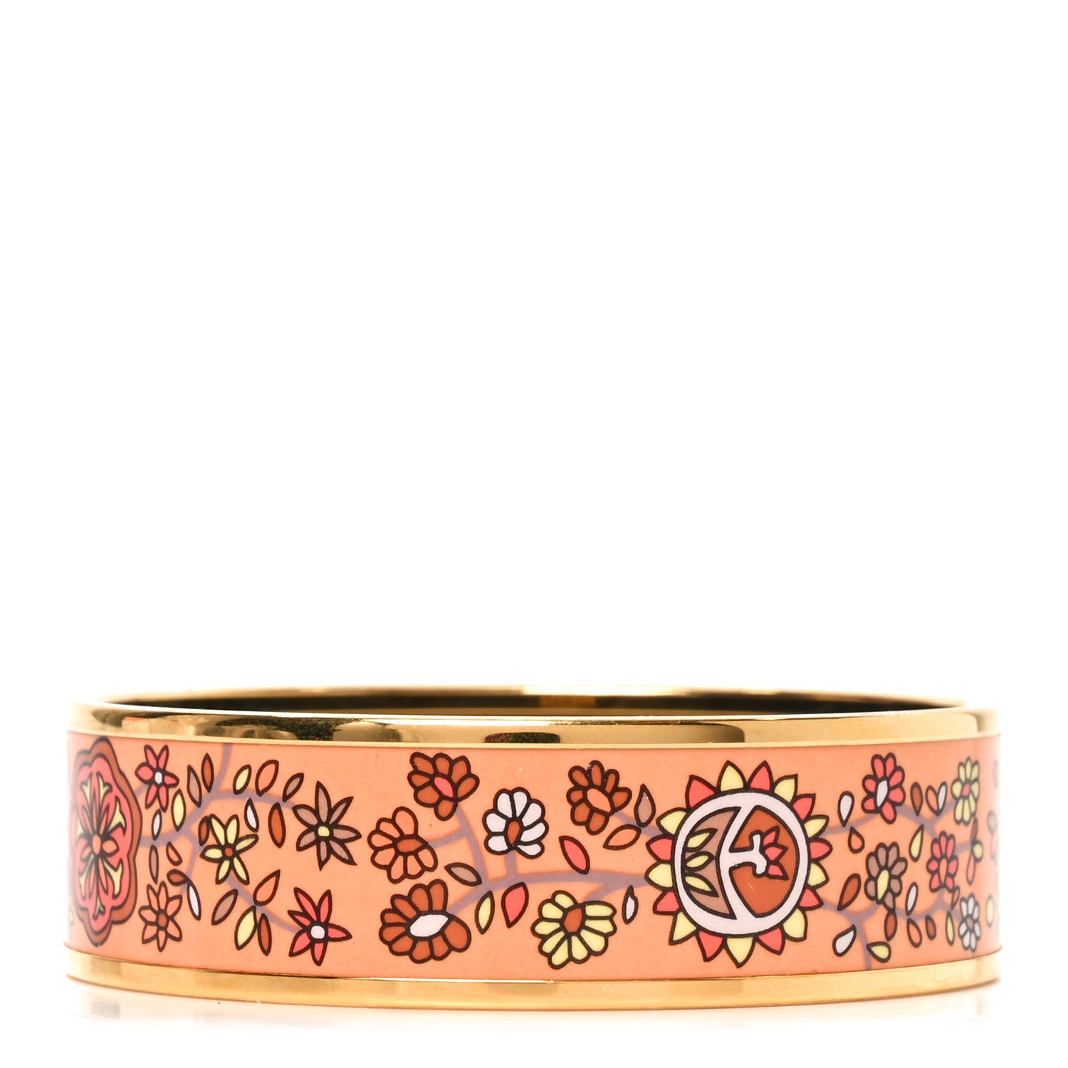 Hermes Enamel Printed Wide L'Arbre De Vie Bracelet 65 Orange 3 of 5