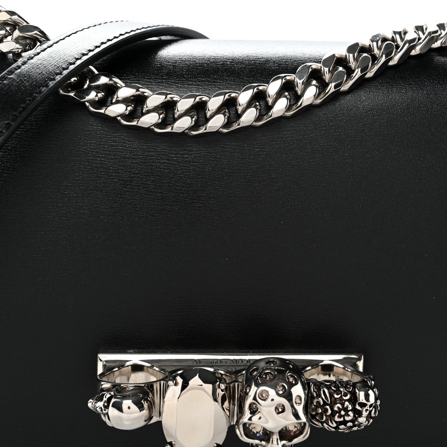 Calfskin Studded Jeweled Knuckle Satchel Black