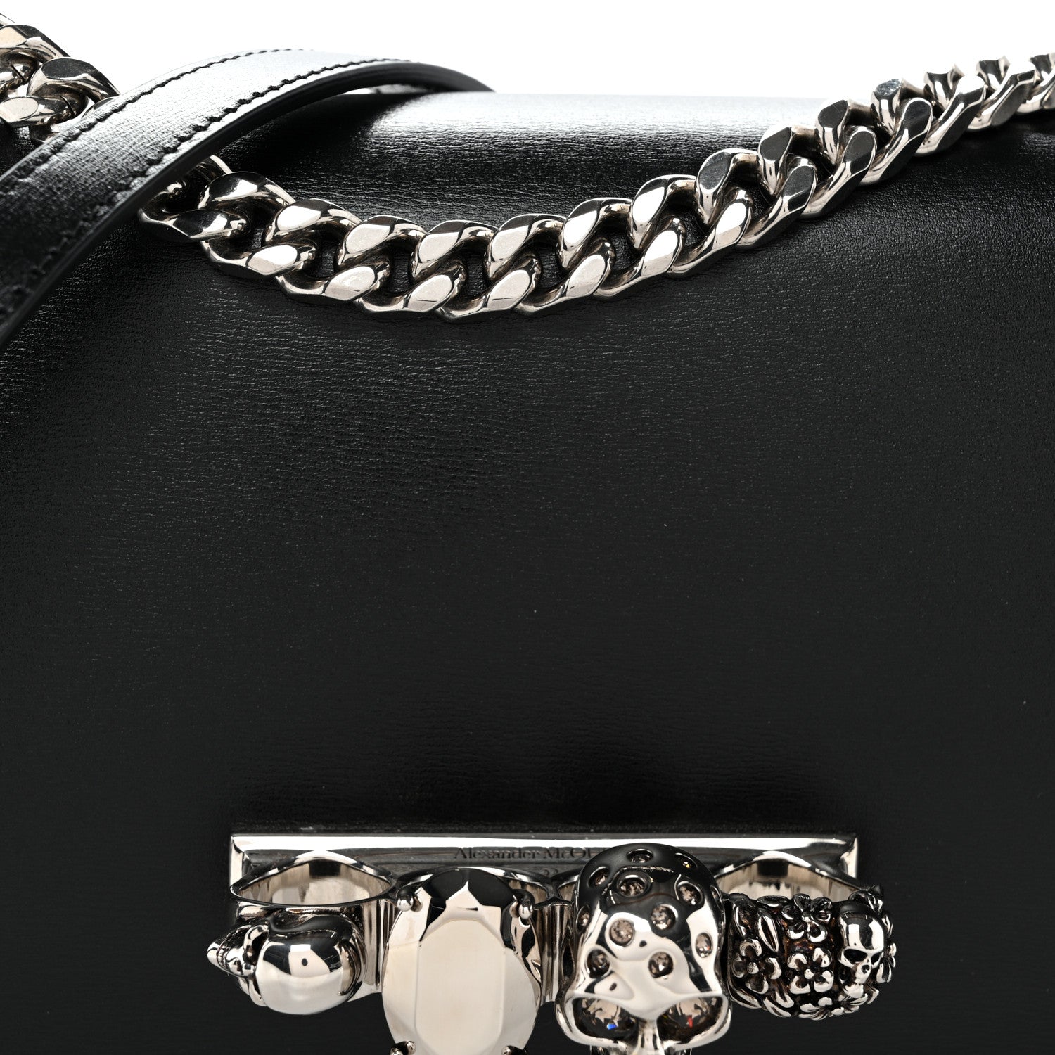 Alexander McQueen Calfskin Studded Jeweled Knuckle Satchel Black 7 of 9