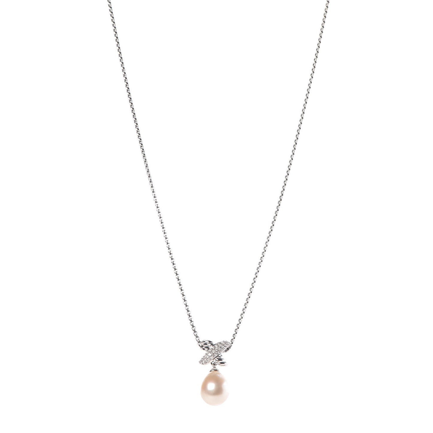 Sterling Silver Pearl Diamond 25mm X Pendant Necklace