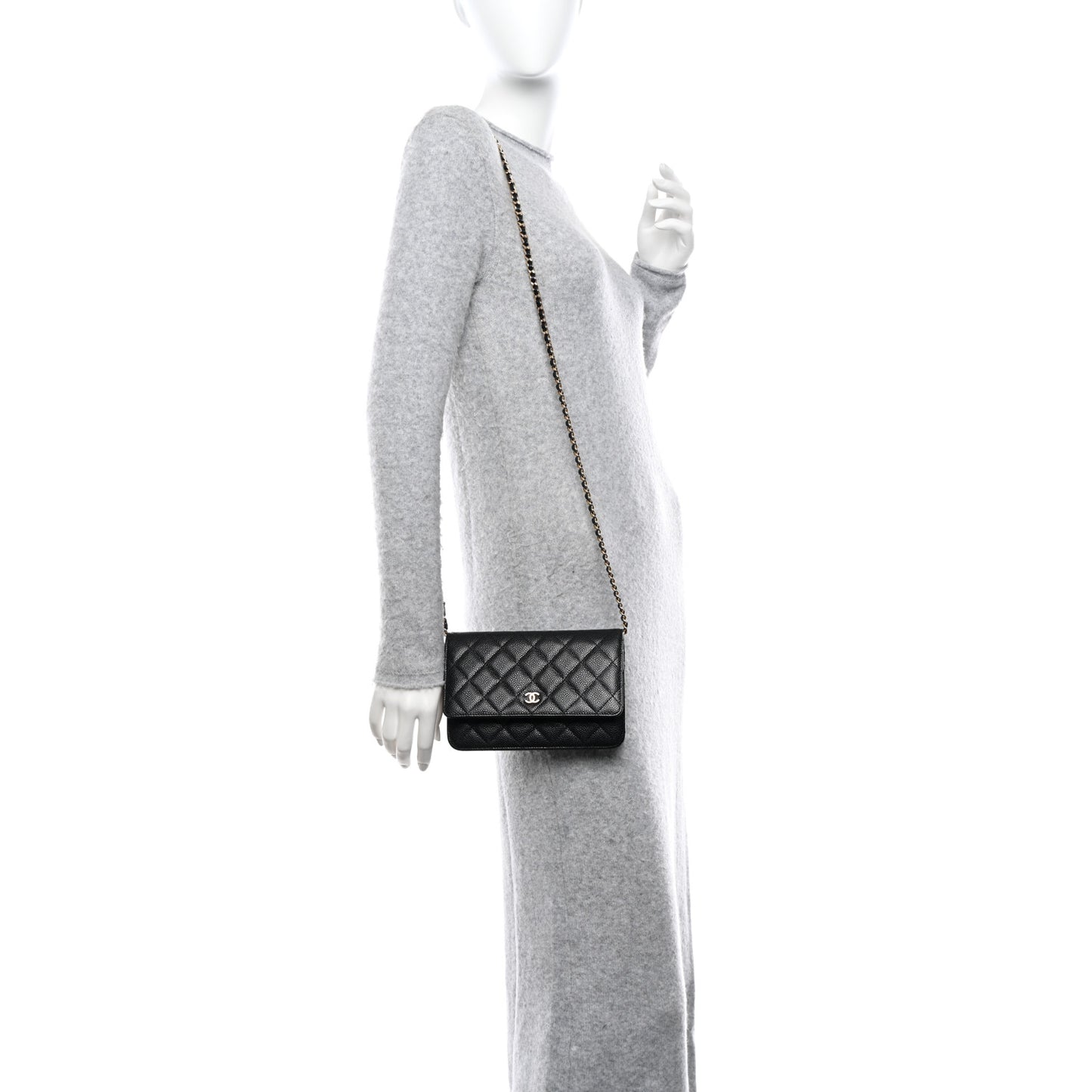 Caviar Quilted Wallet on Chain WOC Black