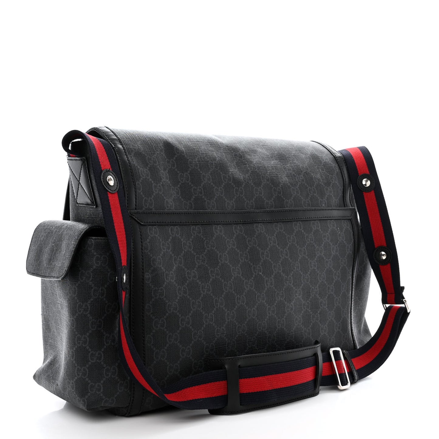 GG Supreme Monogram Web Messenger Diaper Bag Black Grey