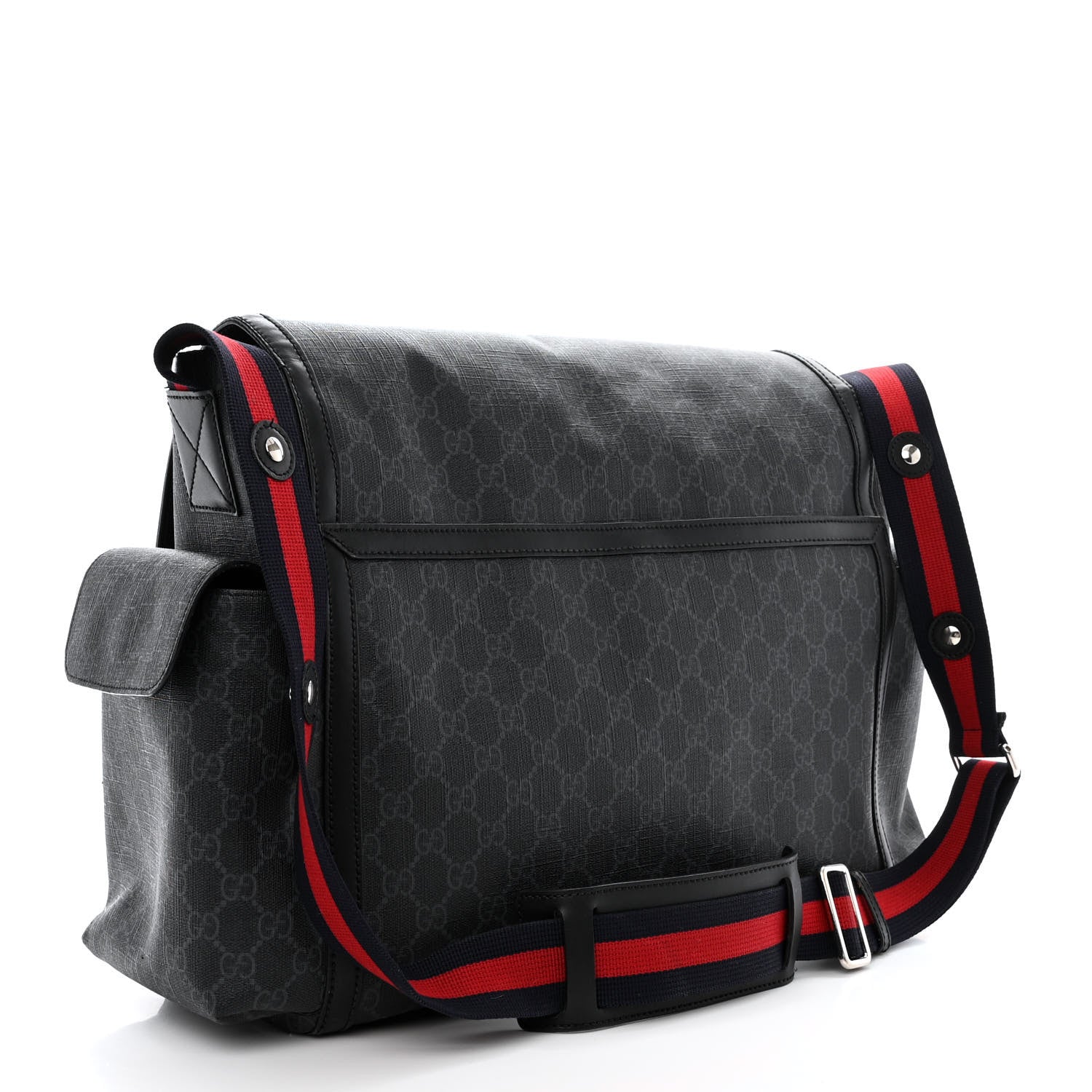 Gucci GG Supreme Monogram Web Messenger Diaper Bag Black Grey 4 of 17