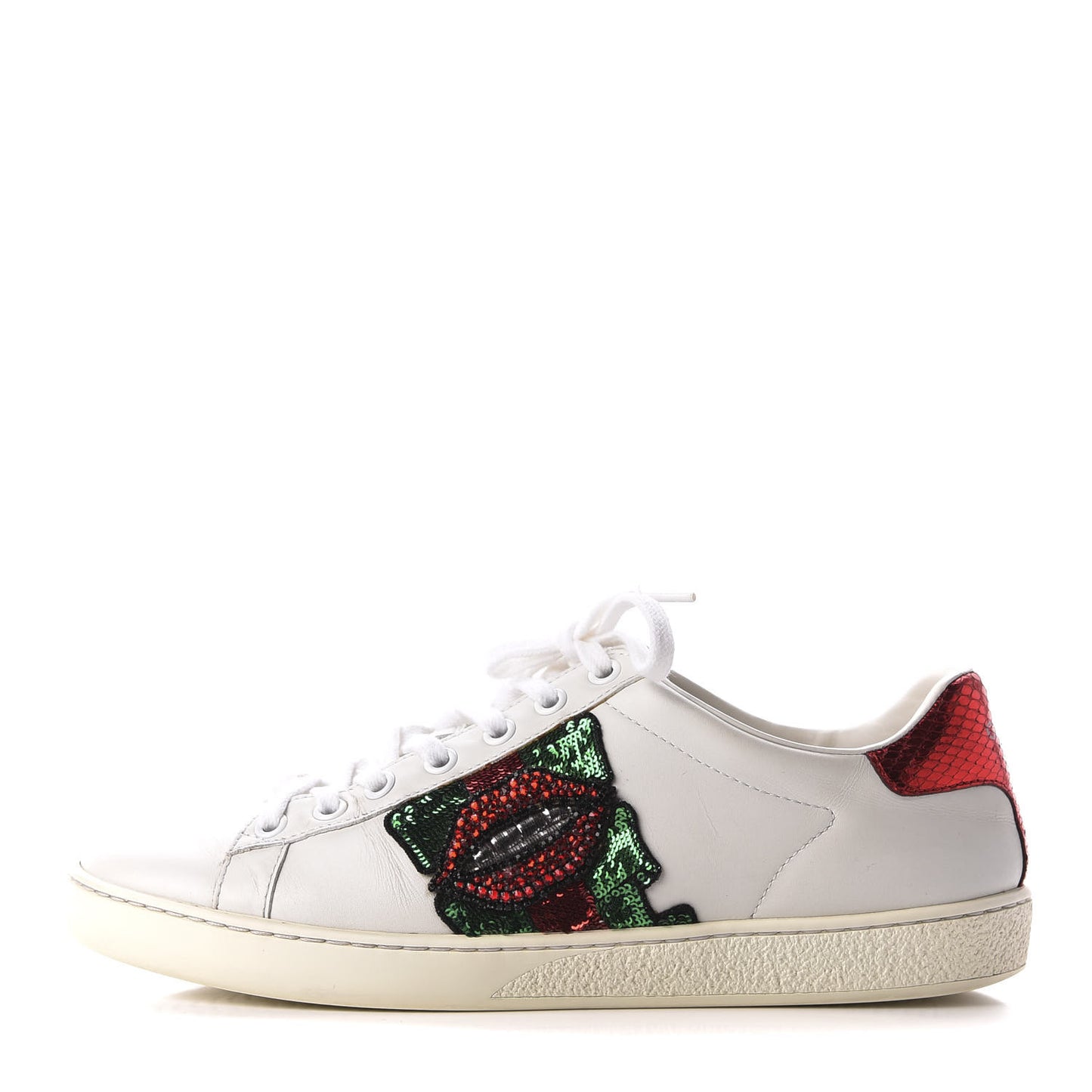 Calfskin Web Crystal Womens Mouth Ace Sneakers 37 White