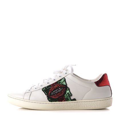 Gucci Calfskin Web Crystal Womens Mouth Ace Sneakers 37 White 1 of 8
