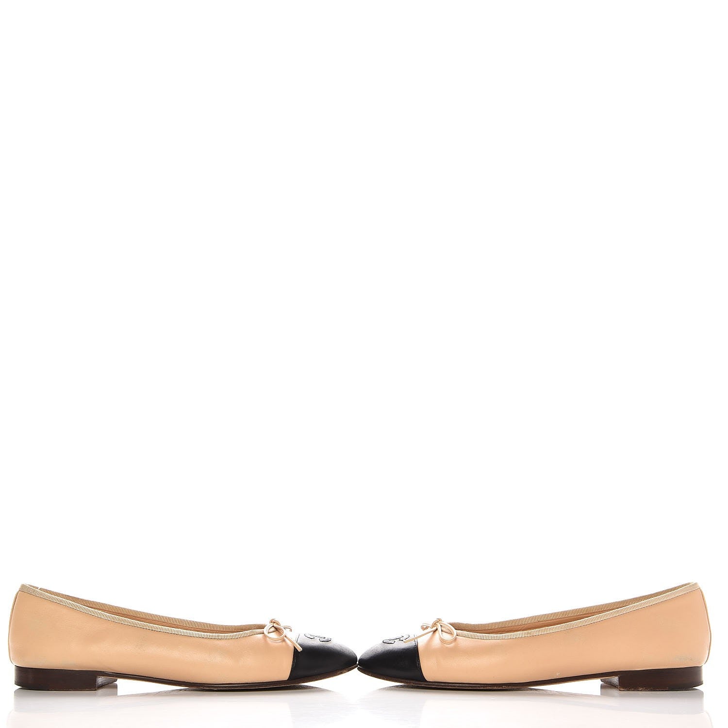 Chanel Lambskin Cap Toe Ballerina Ballet Flats 37.5 Beige Black 9 of 15