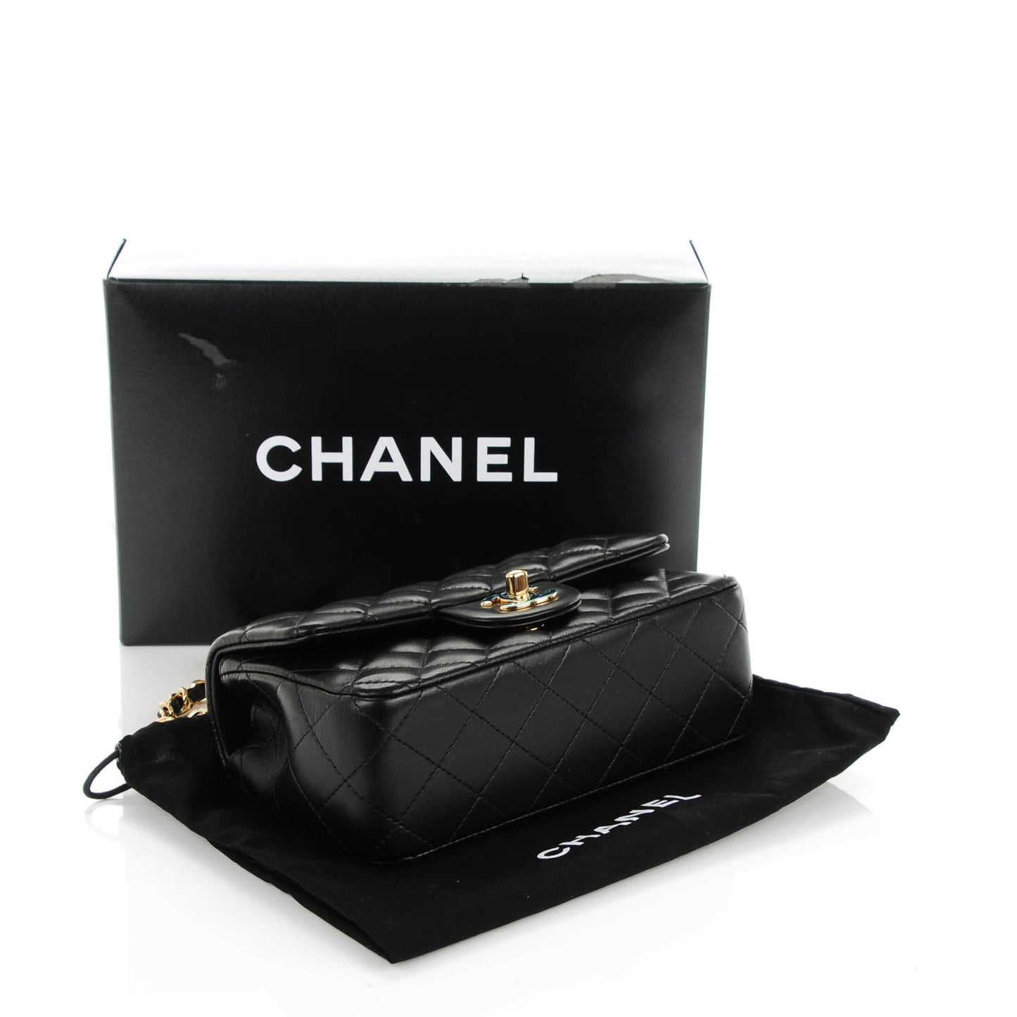 Lambskin Quilted Mini Rectangular Flap Black