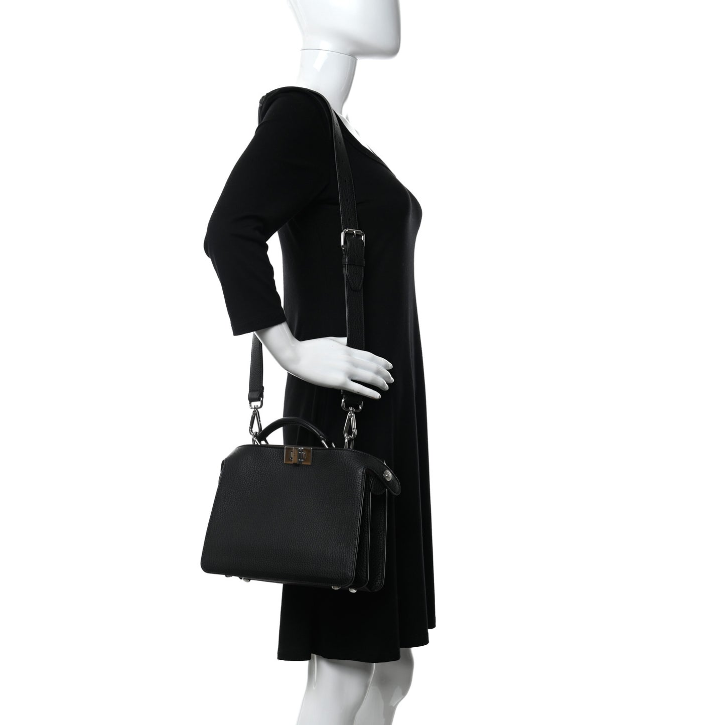 Cuoio Romano Vitello Cover Glazed Fabric Bi-Color FF 1974 Mini Peekaboo I SEE U Satchel Black Mimosa Tobacco Moro