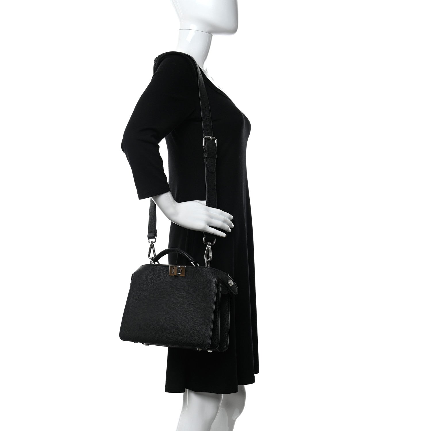 Fendi Cuoio Romano Vitello Cover Glazed Fabric Bi-Color FF 1974 Mini Peekaboo I SEE U Satchel Black Mimosa Tobacco Moro 2 of 11