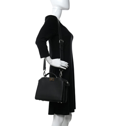 Fendi Cuoio Romano Vitello Cover Glazed Fabric Bi-Color FF 1974 Mini Peekaboo I SEE U Satchel Black Mimosa Tobacco Moro 2 of 11