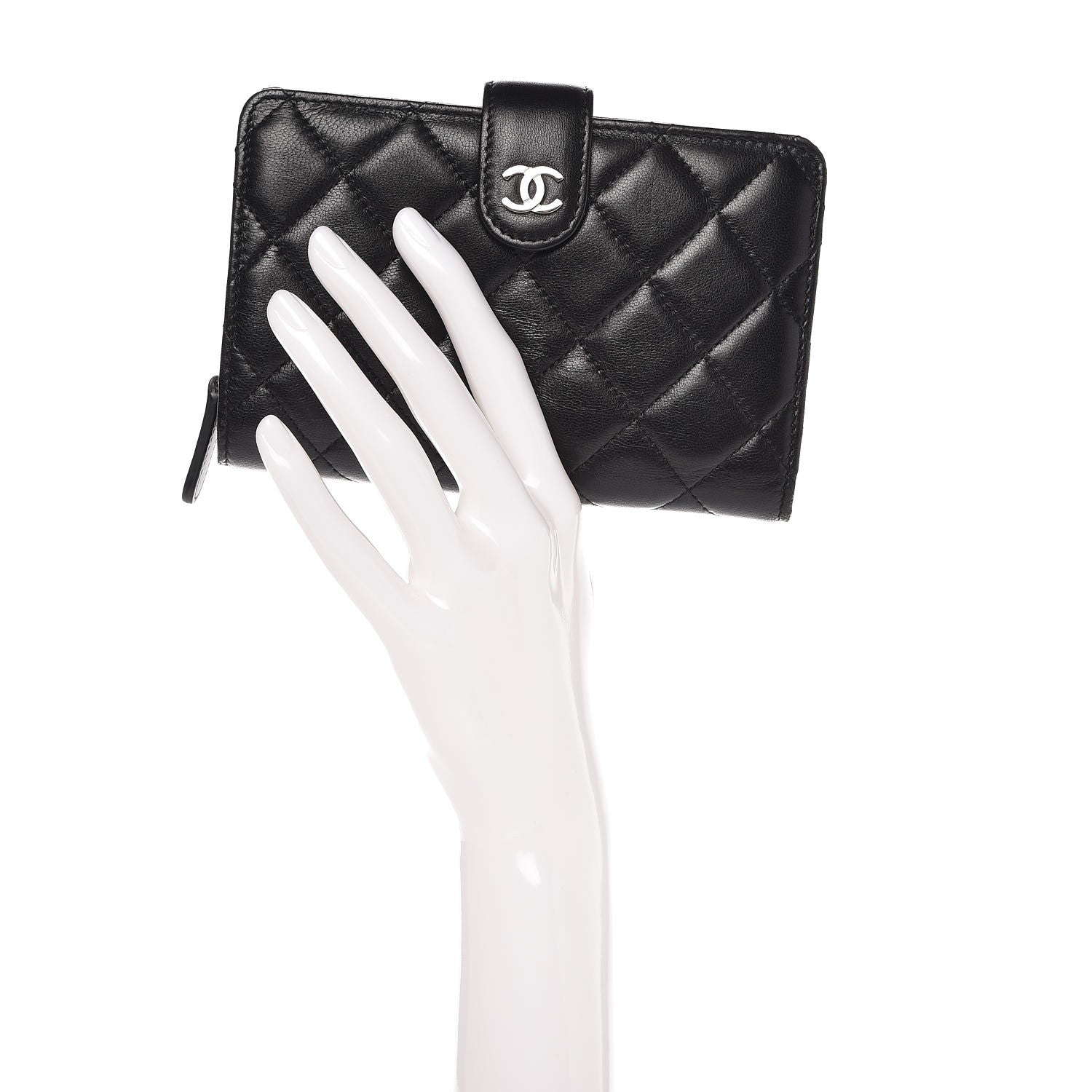Chanel Lambskin Quilted Zipped Pocket Wallet Black 2 of 10