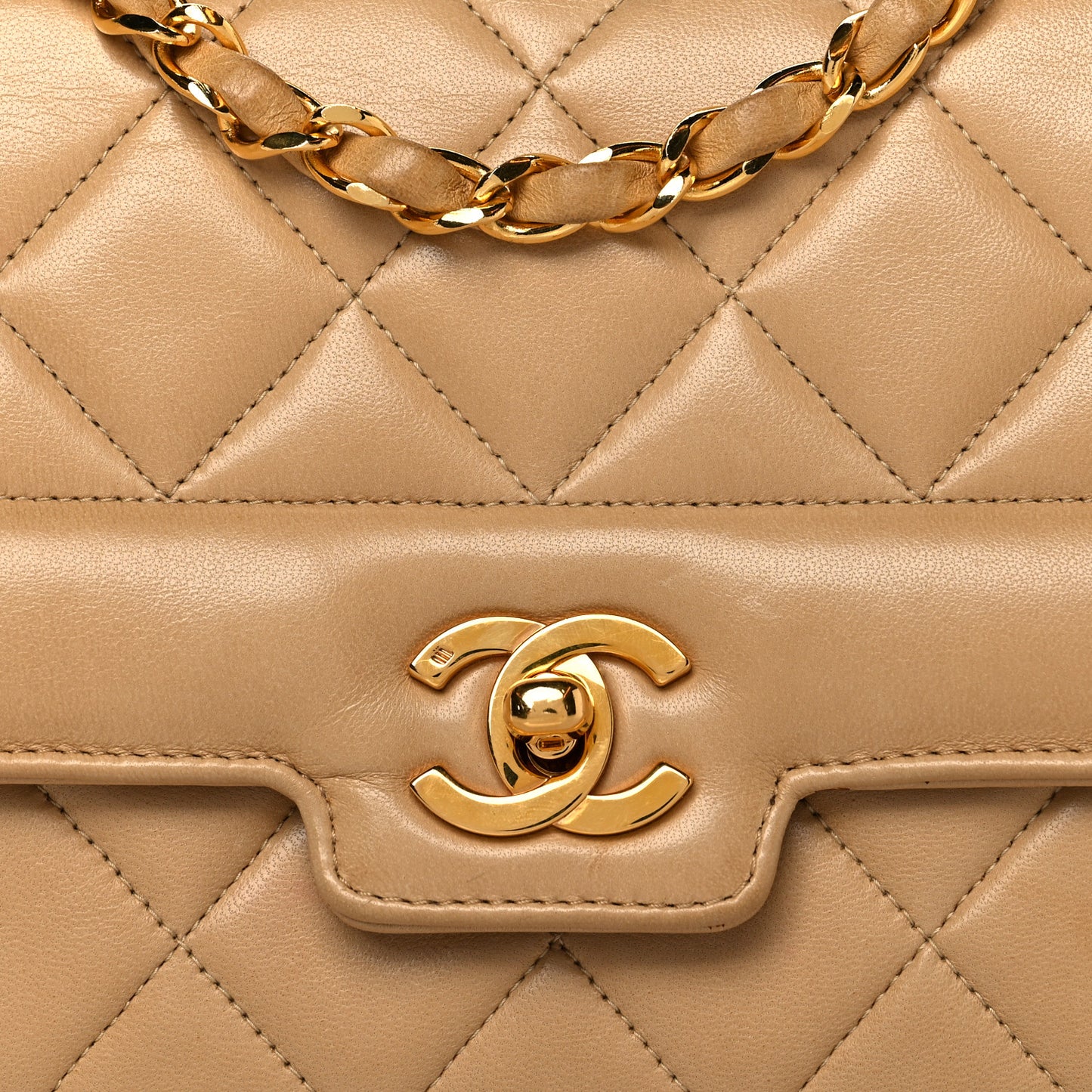 Lambskin Quilted Small Single Flap Beige