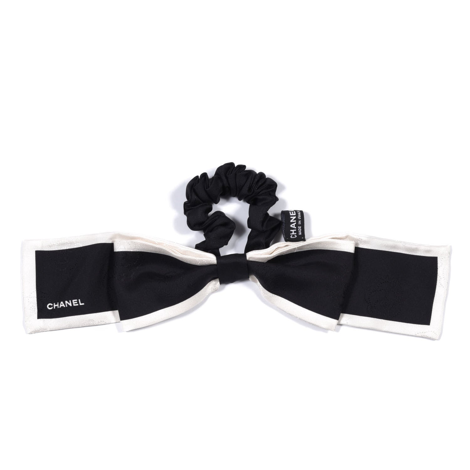 Chanel Silk Hair Tie Black Ivory 1 of 3