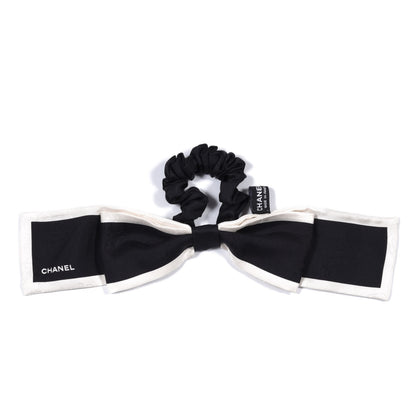Chanel Silk Hair Tie Black Ivory 1 of 3