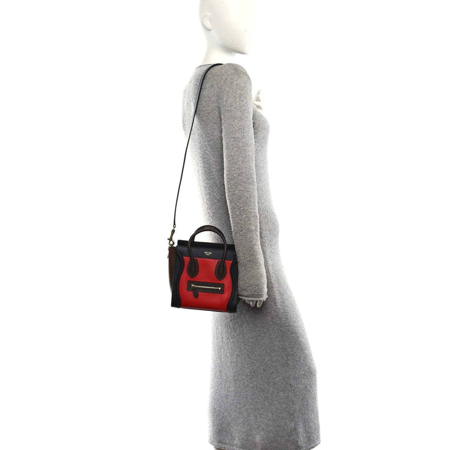 Smooth Calfskin Bullhide Nano Tri-Color Luggage Bright Red