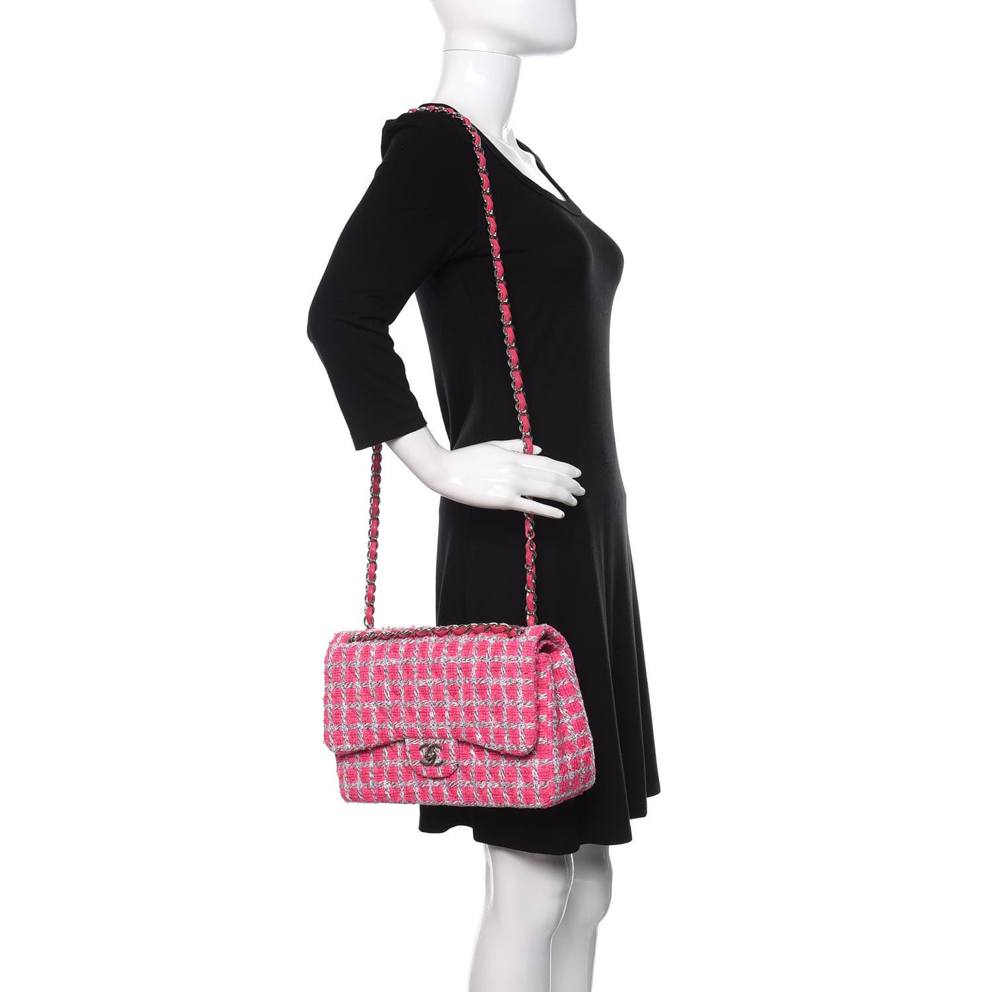 Tweed Quilted Jumbo Double Flap Hot Pink