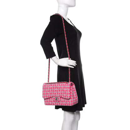 Chanel Tweed Quilted Jumbo Double Flap Hot Pink 2 of 11