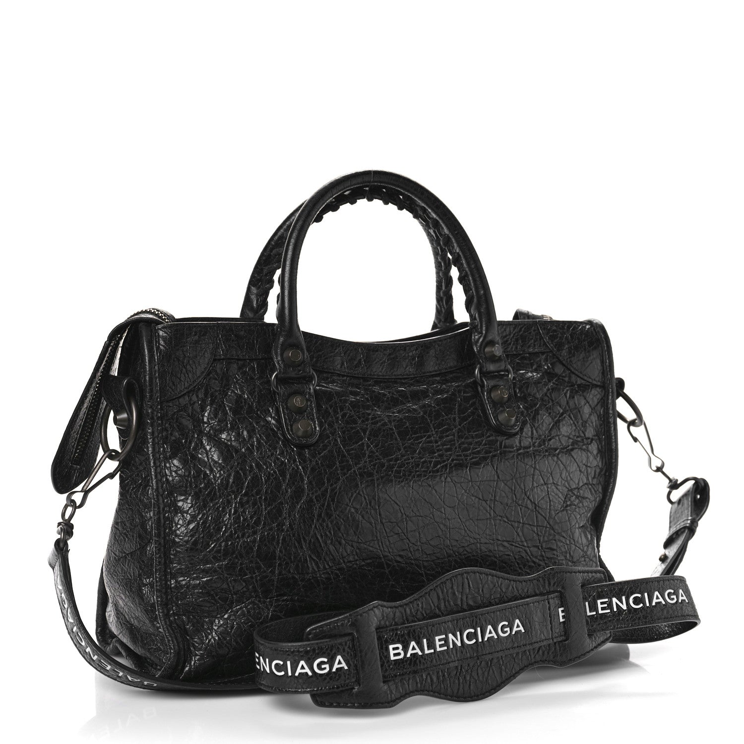 Balenciaga Agneau Classic Hardware S City Logo Strap Black White 3 of 9