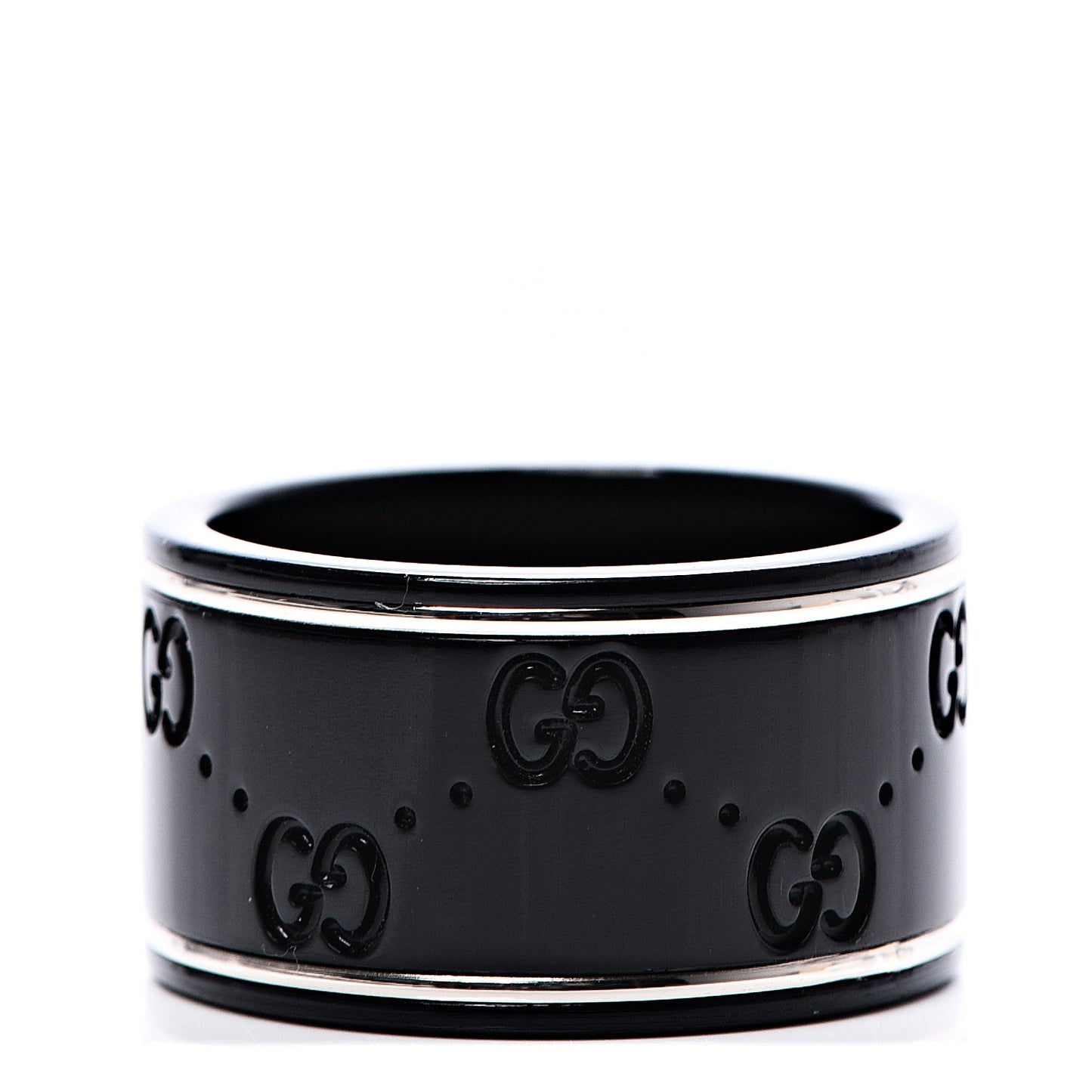 Black Synthetic Corundum 18K White Gold 12mm Icon Band Ring 57 8