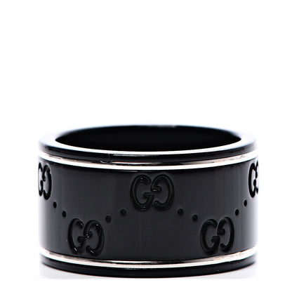 Gucci Black Synthetic Corundum 18K White Gold 12mm Icon Band Ring 57 8 3 of 5