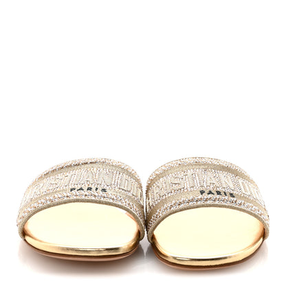 Christian Dior Cotton Laminated Calfskin Strass Embroidered Dway Slide Sandals 37 Gold 3 of 10