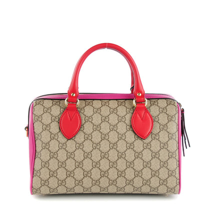 Gucci GG Supreme Monogram Moon Calfskin Small Boston Beige Ebony Hibiscus Red New Rosette 1 of 7