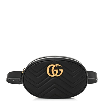 Gucci Calfskin Matelasse GG Marmont Belt Bag 85 34 Black 1 of 10