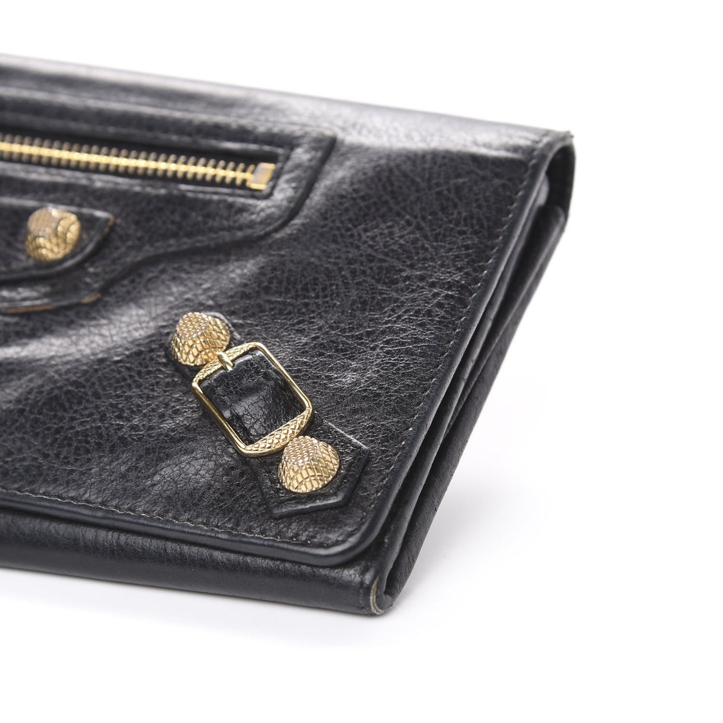 Agneau Giant 12 Gold Hardware Money Wallet Black